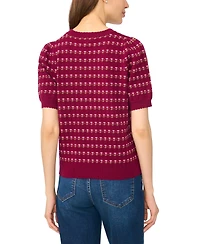 CeCe Women's Flower Pointelle Crewneck Short-Sleeve Cotton Sweater