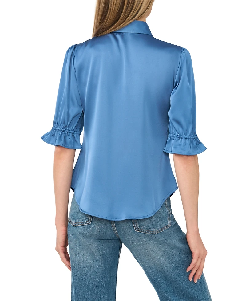 CeCe Women's Collared Balloon 3/4-Sleeve Button-Front Blouse