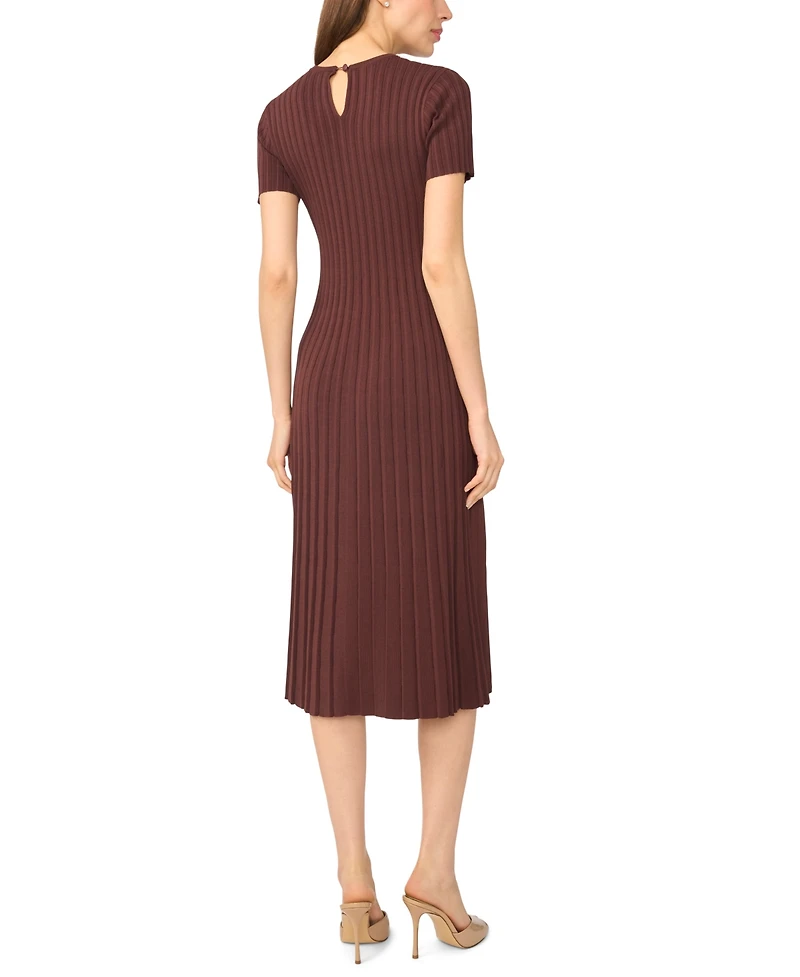 CeCe Women's Pearl Necklace Trim Crewneck Short-Sleeve Midi Sweater Dress