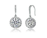 Genevive Dainty White Gold Plated Halo Cz Round Drop Fish Hook Earrings