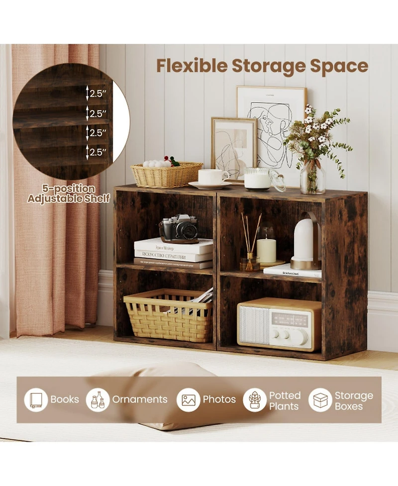 Sugift 2-Cube Floor Standing Bookcase with 5-Position Adjustable Shelf