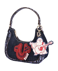 True Religion Graphic Trim Denim Hobo Bag with Buddha Charm