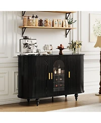 gaomon Mid-Century Bar Cabinet with Sliding Door, Detachable Wine Rack and Glass Holder