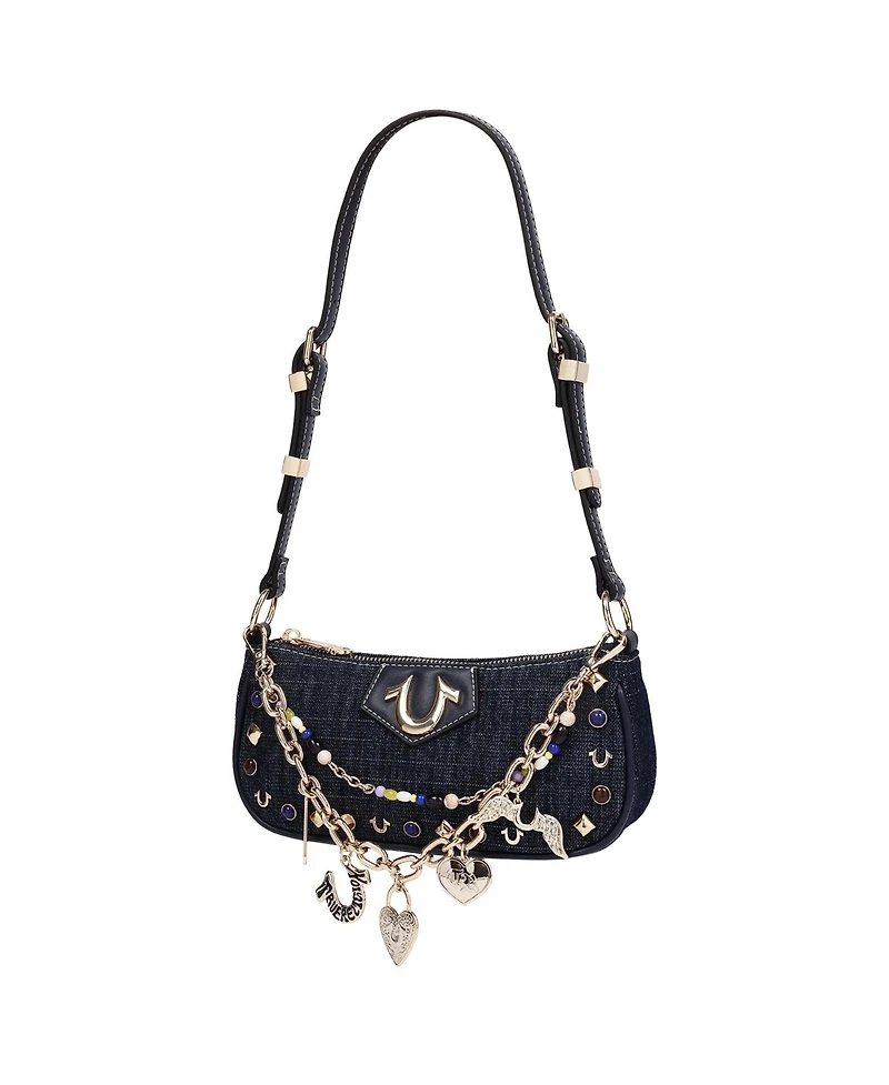 True Religion Chain and Studs Denim Shoulder Bag