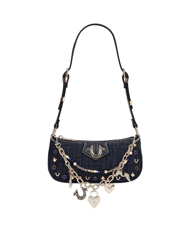 True Religion Chain and Studs Denim Shoulder Bag