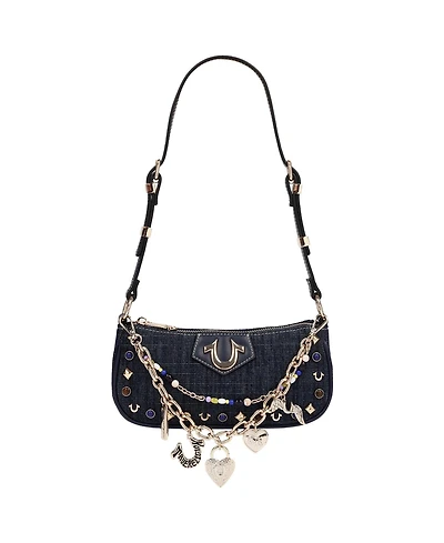 True Religion Chain and Studs Denim Shoulder Bag