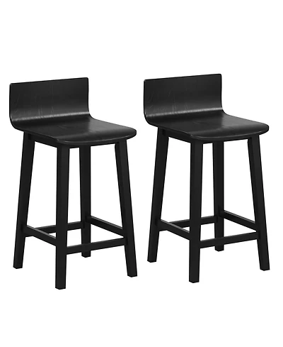 Wooden Bar Stools Set of 2 with Solid Backrest and Seat Design