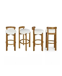 Maison Boucle Modern Bar Height Upholstered Bar Stools, Solid Wood Low Back Design, Fabric Padded Round Seat
