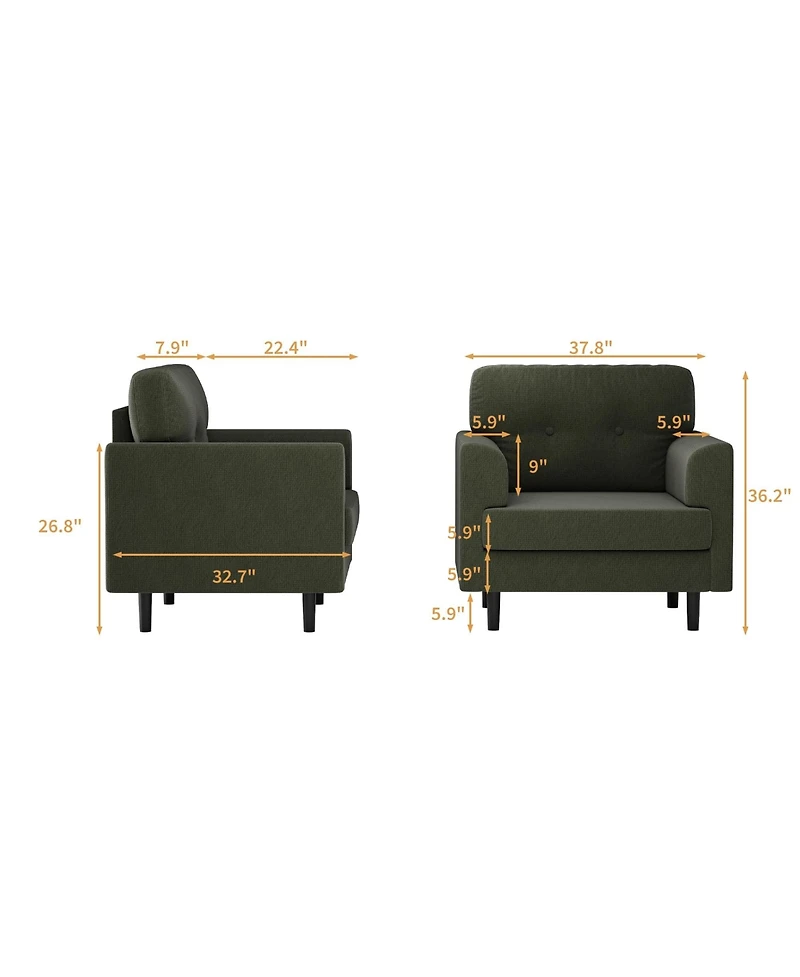 homfan Mid-Century Fabric Leisure Armchair with Wooden Support Frame, Thick Foam Padding, Quick Tool-Free Assembly and High Weight Bearing Limit