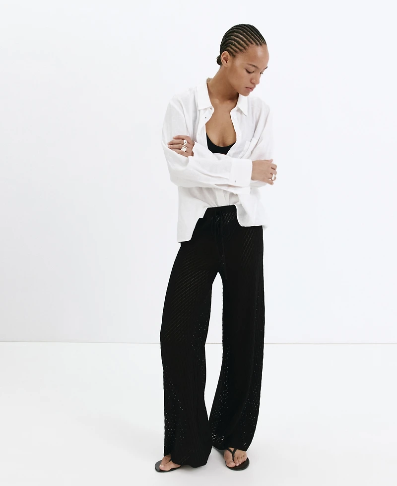 Mango Women's Pull-On Straight-Leg Lace-Accented Knit Pants