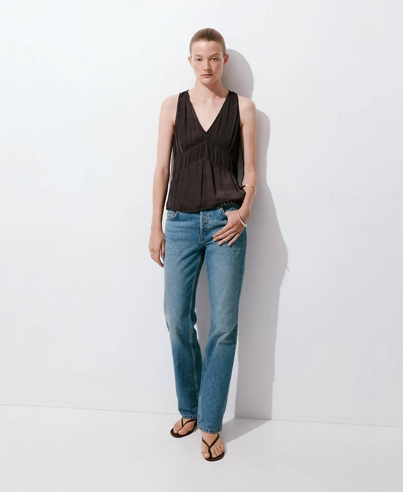Mango Women's Ruched V-Neck Top