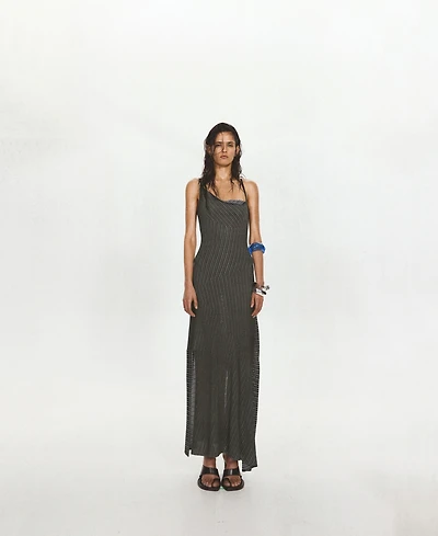 Mango Women's Asymmetrical Striped Sleeveless Knit Dress