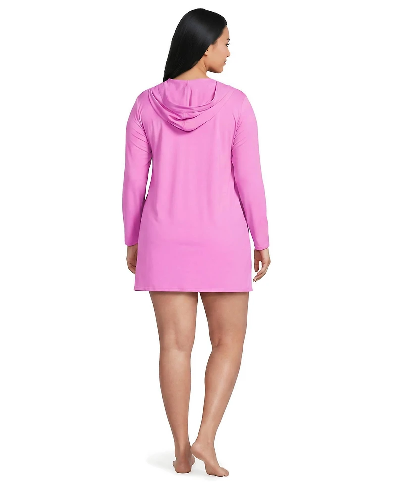 Lands' End Plus SunShade Upf 50 Hooded Mini Swim Cover-Up Dress