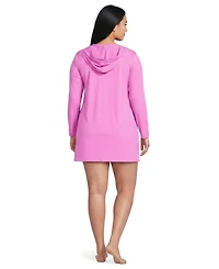 Lands' End Plus SunShade Upf 50 Hooded Mini Swim Cover-Up Dress