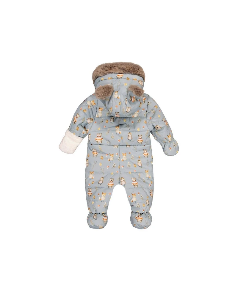 Deux par Baby Boy One Piece Snowsuit Adapted for Car Seats Animal Print