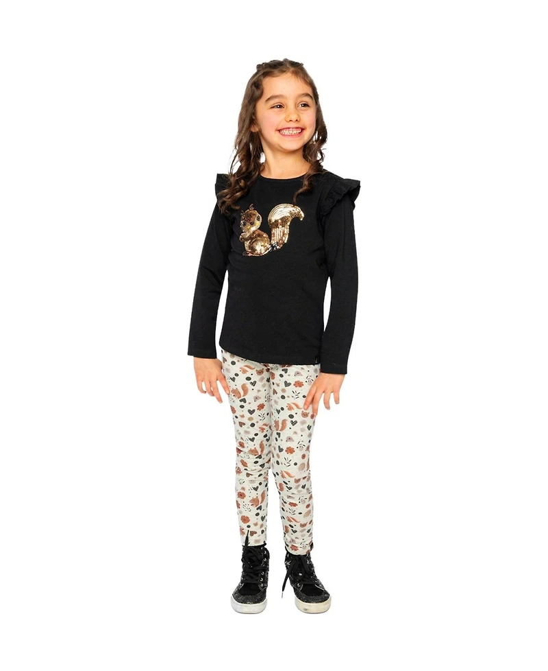 Deux par Big Girls Cotton Leggings with Squirrel Print
