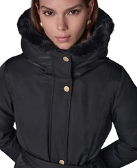 Donna Karan New York Women's Belted Hooded Mid-Length Puffer Coat