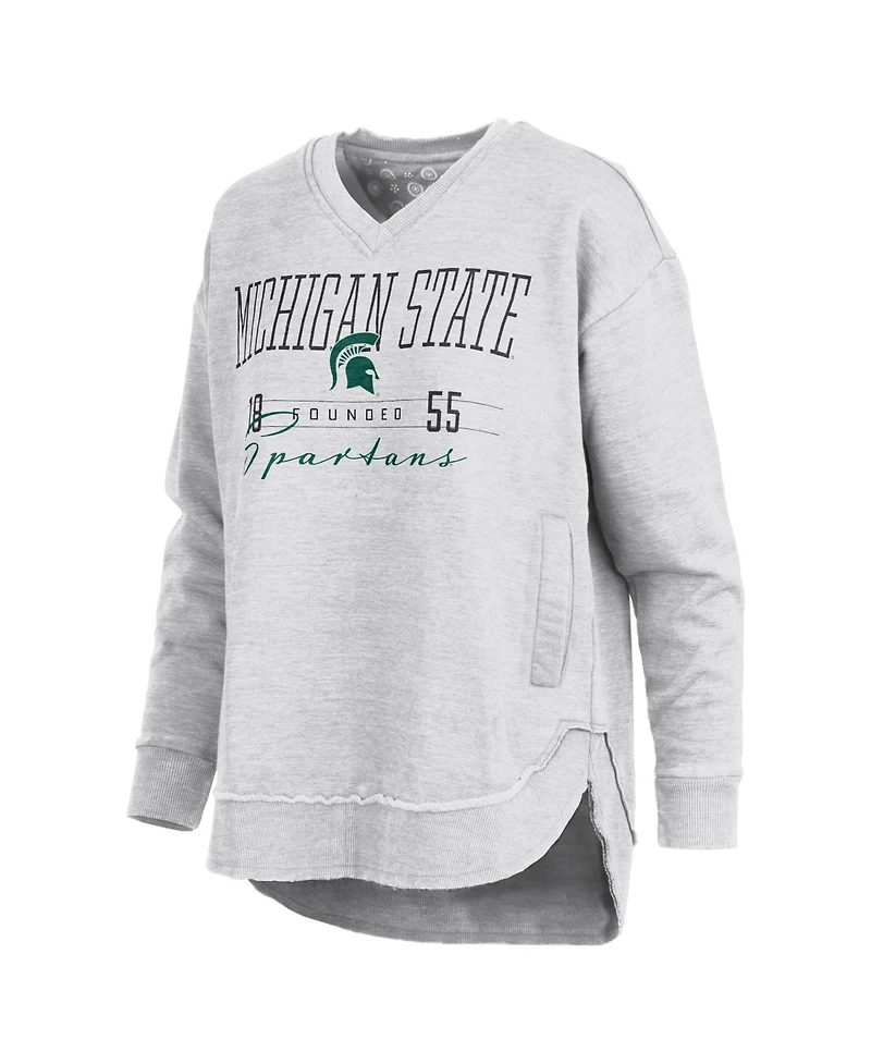 Pressbox Women's Heather Gray Michigan State Spartans Marcus East Hall Poncho V-Neck Sweatshirt