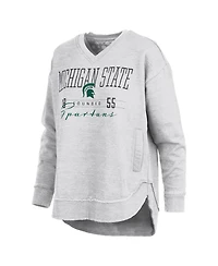 Pressbox Women's Heather Gray Michigan State Spartans Marcus East Hall Poncho V-Neck Sweatshirt