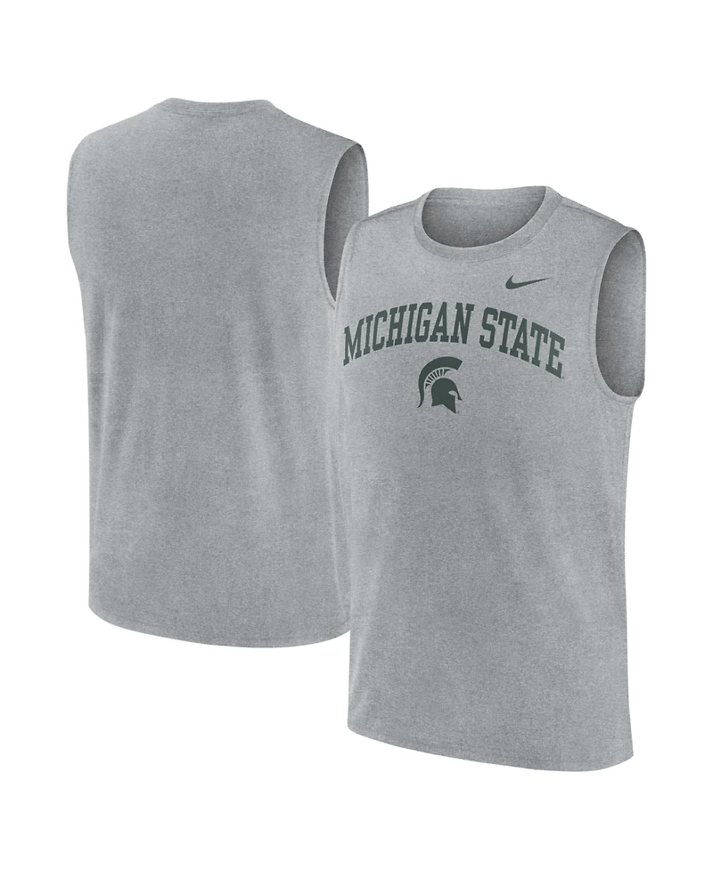 Nike Men's Heather Gray Michigan State Spartans Primetime Legend Arch Dri-fit Muscle Tank Top