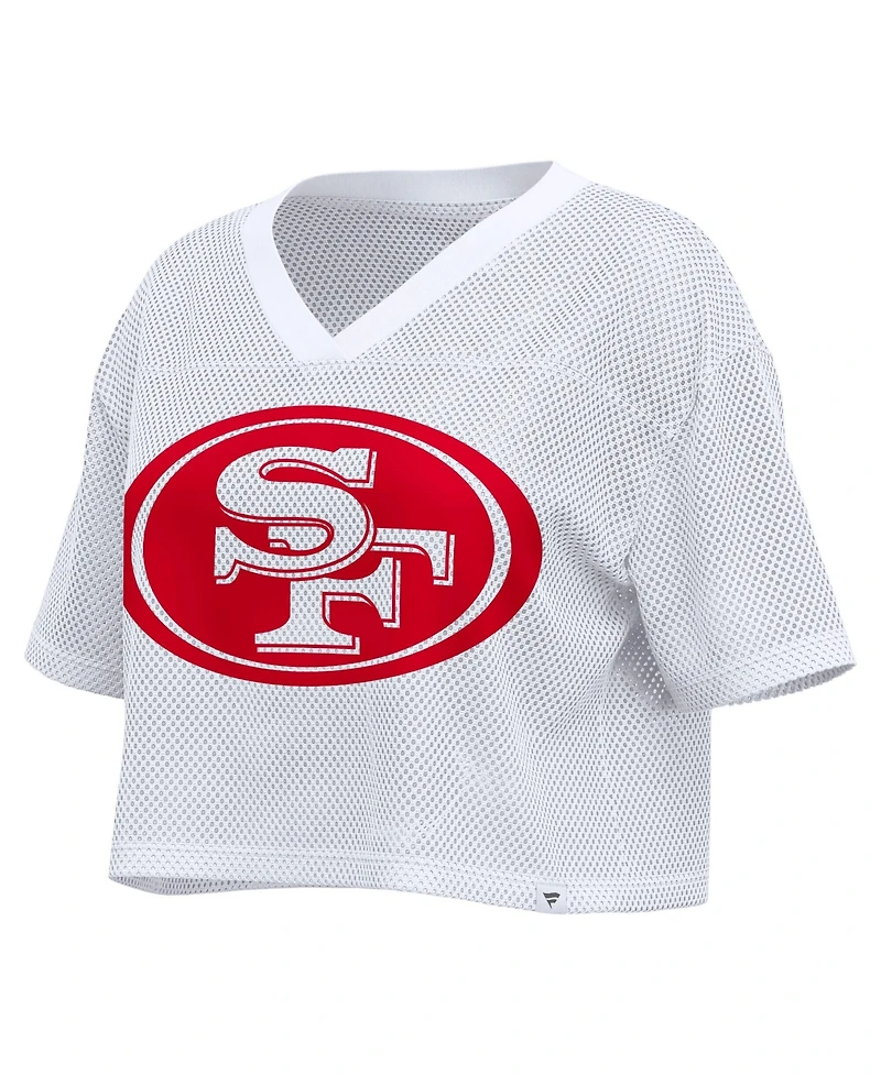 Fanatics Women's White San Francisco 49ers Oversized Mesh Cropped V-Neck Jersey