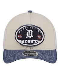 New Era Men's Light Beige/Navy Detroit Tigers Frayed M-Crown A-Frame 9FORTY Trucker Adjustable Hat