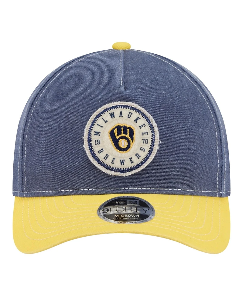 New Era Men's Navy/Gold Milwaukee Brewers Felt M-Crown 9FORTY Adjustable Hat