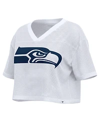 Fanatics Women's White Seattle Seahawks Oversized Mesh Cropped V-Neck Jersey