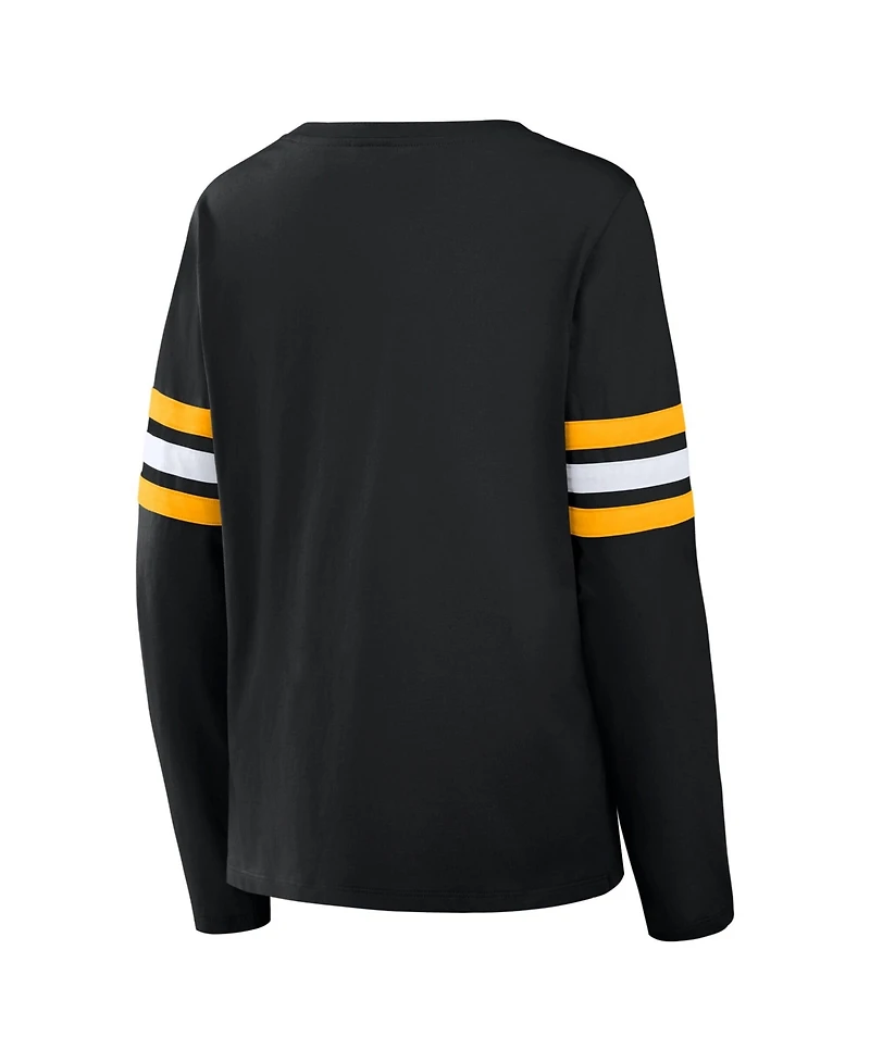 Fanatics Women's Black Pittsburgh Steelers Team First Coverage Scheme Lace-Up Long Sleeve T-Shirt