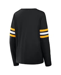 Fanatics Women's Black Pittsburgh Steelers Team First Coverage Scheme Lace-Up Long Sleeve T-Shirt