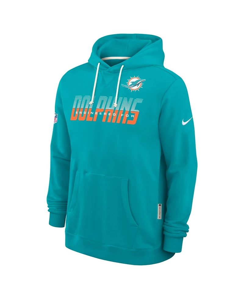 Nike Men's Aqua Miami Dolphins Sideline Standard Issue Top Prospect Dri-fit Hoodie