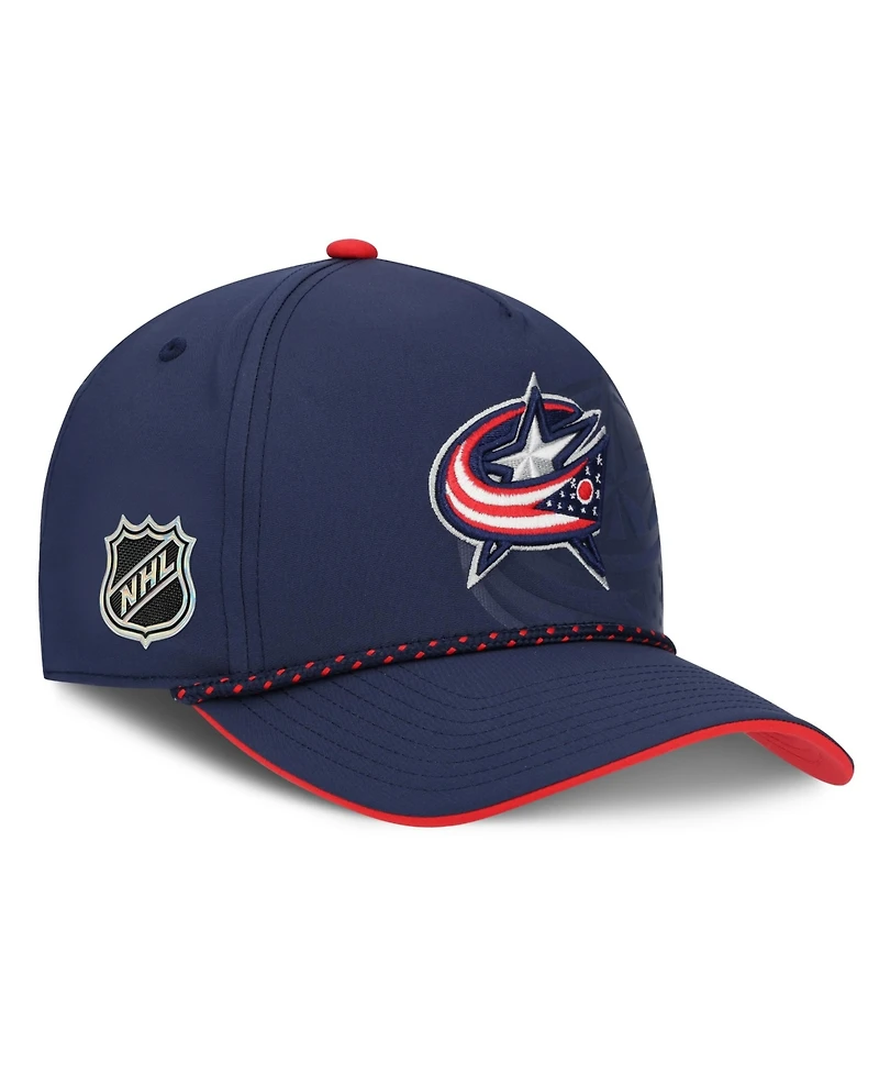 Fanatics Men's Navy Columbus Blue Jackets On Stage Podium A-Frame Adjustable Hat