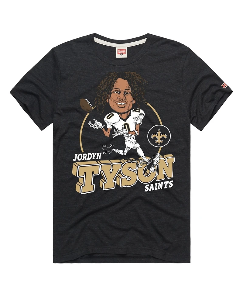 Homage Men's and Women's Jordyn Tyson Charcoal New Orleans Saints Caricature Player Graphic Tri-Blend T-Shirt