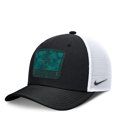 Nike Men's Black/White Seattle Mariners Camo Rise Trucker Dri-fit Adjustable Hat