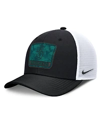 Nike Men's Black/White Seattle Mariners Camo Rise Trucker Dri-fit Adjustable Hat