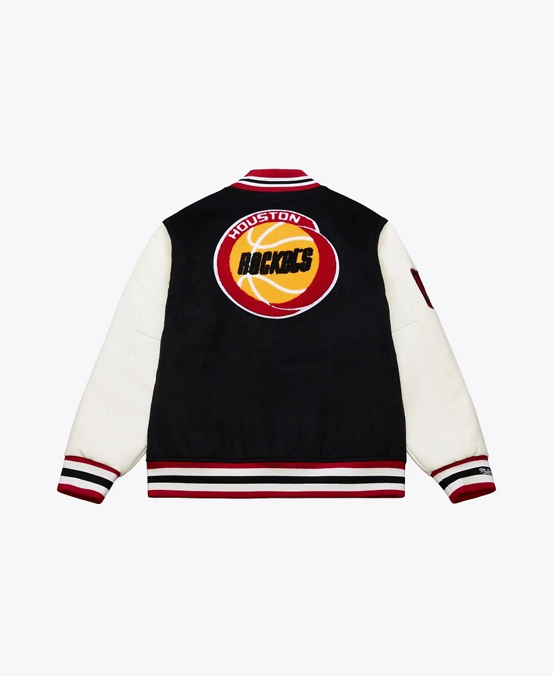 Mitchell & Ness Men's Black/White Houston Rockets Hardwood Classics Off Day Full-Snap Varsity Jacket