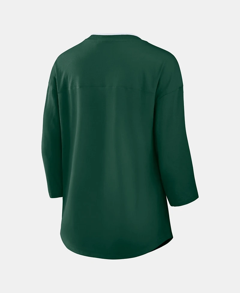 Fanatics Women's Green Bay Packers Team First Deceptive Juke 3/4-Sleeve V-Neck T-Shirt