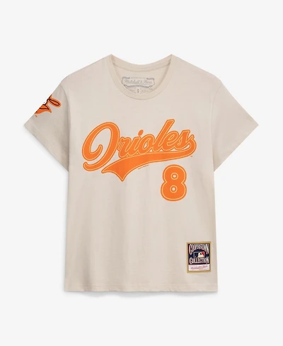 Mitchell & Ness Women's Cal Ripken Jr. Cream Baltimore Orioles Cooperstown Name Number Throwback T-Shirt