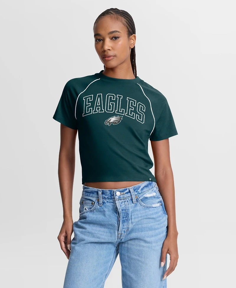 Fanatics Women's Midnight Green Philadelphia Eagles Offensive Scheme Raglan Tri-Blend Cropped Top