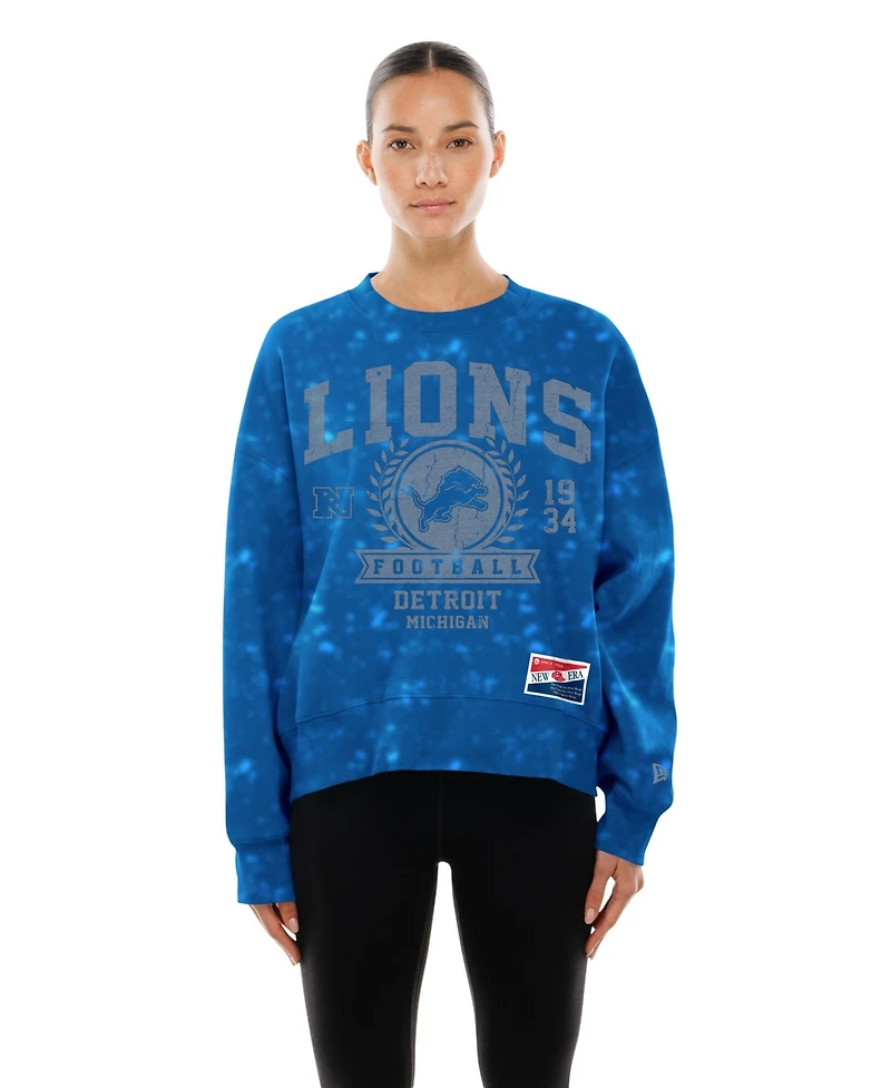 New Era Women's Blue Detroit Lions Throwback Oversized Boxy Sweatshirt