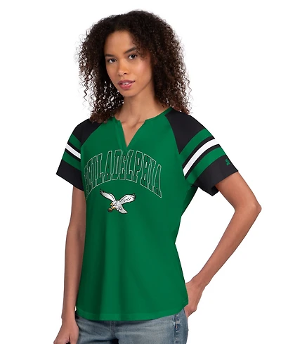 Starter Women's Kelly Green Philadelphia Eagles Game On Notch Neck Raglan T-Shirt
