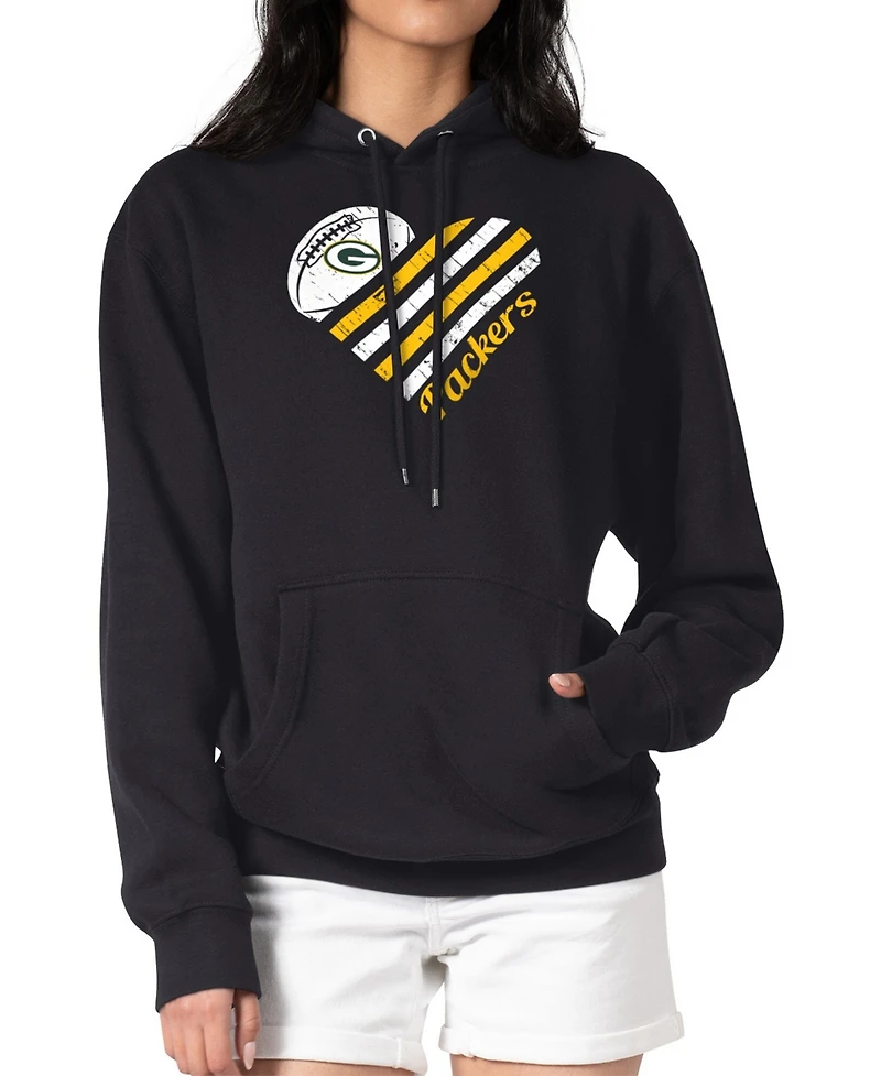G-iii 4Her by Carl Banks Women's Black Green Bay Packers Heart Graphic Fleece Pullover Hoodie