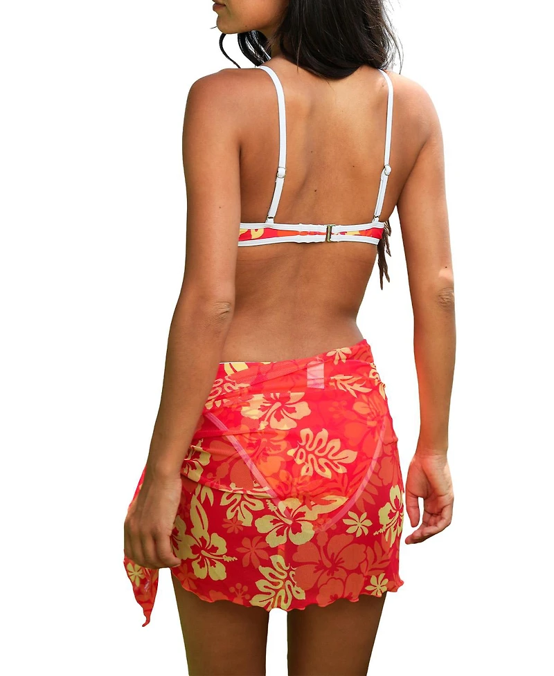 Cupshe Women's Aloha Bliss Floral Sarong Three Piece Bikini Set