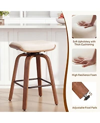 gaomon Set of 2 Backless Swivel Counter Stools Saddle Seat with Walnut Bentwood Legs
