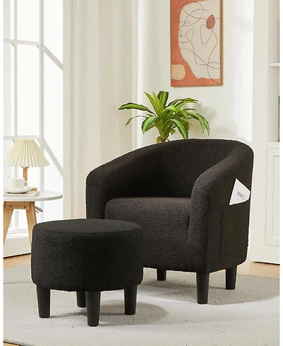 homfan Boucle Barrel Accent Chair with Ottoman, Modern Club Chair for Bedroom Reading Room
