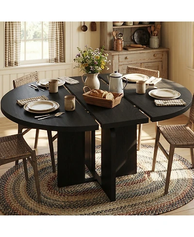 homfan Extendable Round to Oval Farmhouse Dining Table, Seats 4-8