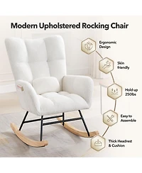 homfan Modern Upholstered Rocking Chair Set of 2, High Back, Padded Seat, Armchair with Side Pocket, Lounge Chair for Living Room, Bedroom