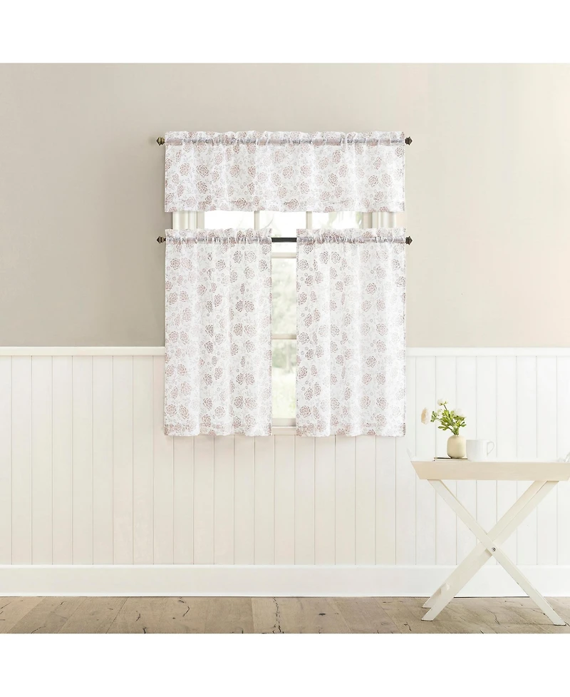 No. 918 Jacqueline Tonal Floral Puff Print Semi-Sheer Rod Pocket Kitchen Curtain Valance