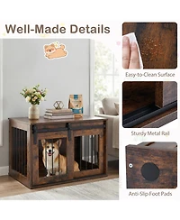 Hongge Heavy-Duty Dog Crate Furniture with Sliding Barn Door Metal Windows and Tabletop