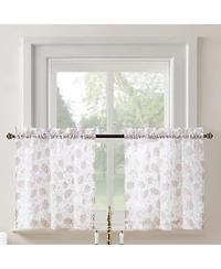 No. 918 Jacqueline Tonal Floral Puff Print Semi-Sheer Rod Pocket Kitchen Curtain Tier Pair